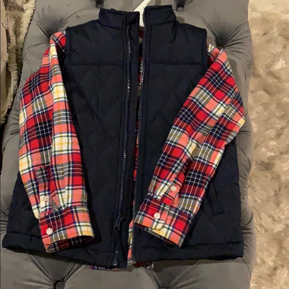 Boys Crown and Ivy Navy Vest and Flannel Shirt
